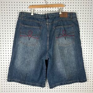 Old Skool Jeans Mens 48 Blue Denim Shorts Baggy Y2K Hip Hop Embroidered Pockets